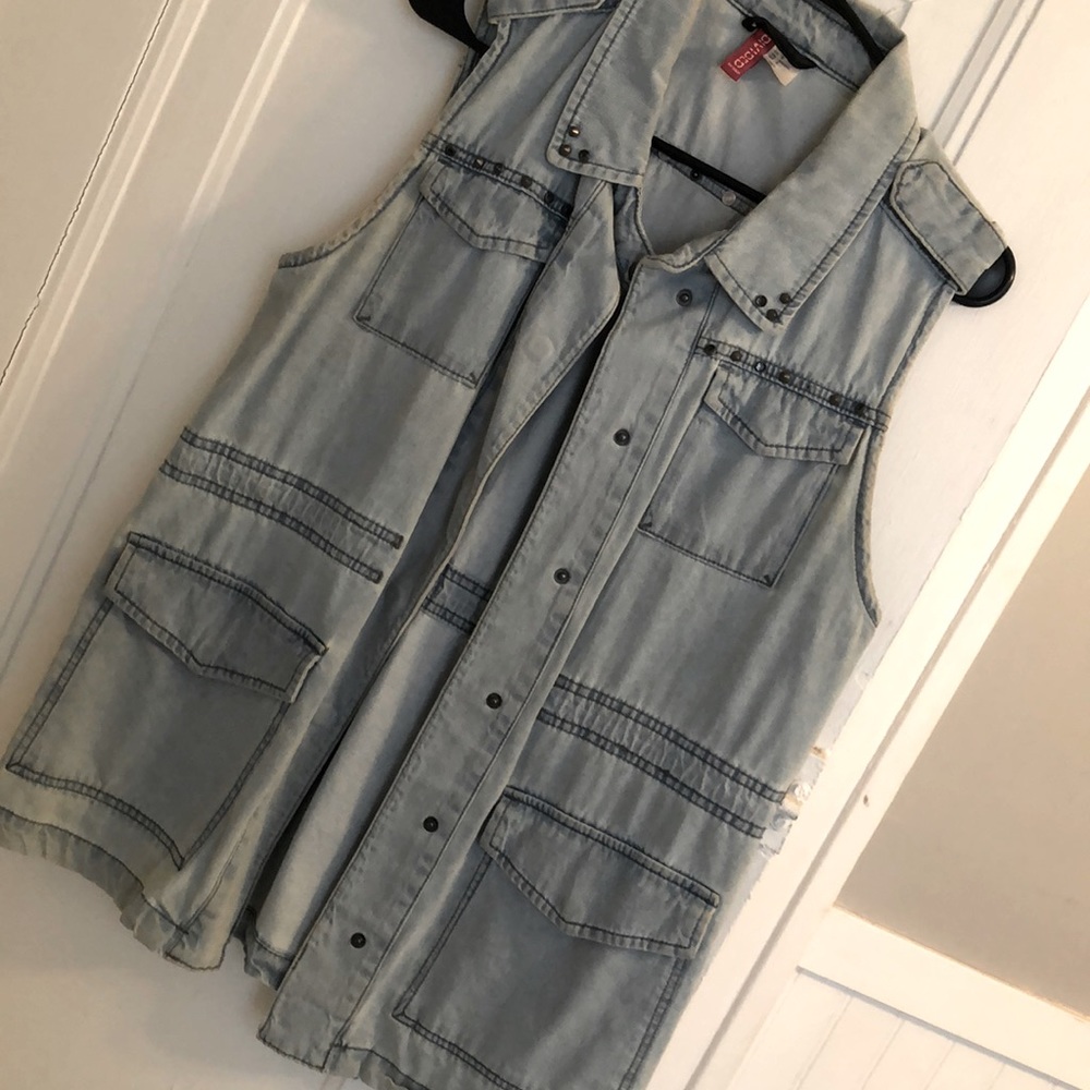 Distressed jean jacket vest